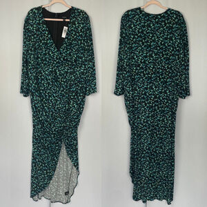 Torrid Maxi Dress Plus Size 26 Black Teal Studio Knit Ruched Stretch Party